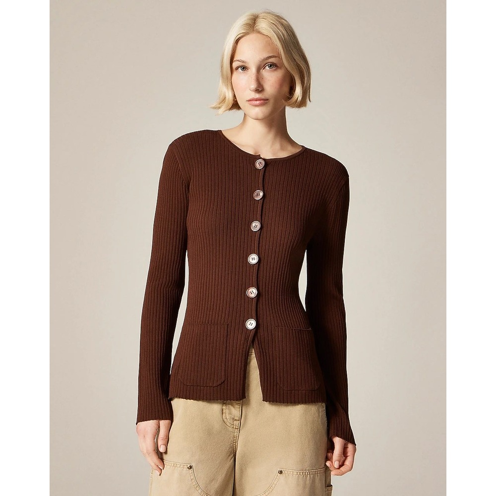 J.Crew Super Stretch Ribbed‎ Cardigan in Chocolate Brown Size XS